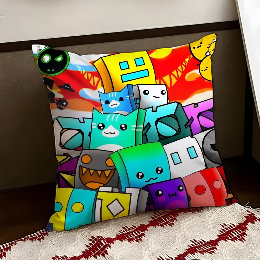 Cartoon GGeometry Dash Game Cushion Cover Reversible Soft Durable Pillow Cover Home Car MultiScene Use for Daily Comfort