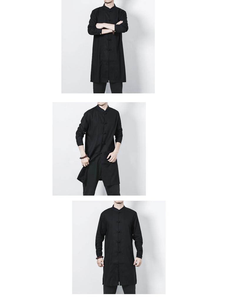 2017 Plus Size Men's Mid-Length Cotton Linen Frog Button Hanfu Jacket