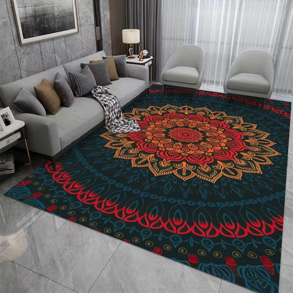 Mandala Pattern Carpet Mat Rug Bohemian Style Vibrant Colors Symmetrical Design Durable Home Decoration Living Room Floor Mat