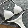 Three-point New European and American Solid Color Sexy Threaded Fabric Triangle Strap Bikini Swimsuit Swimsuit Set