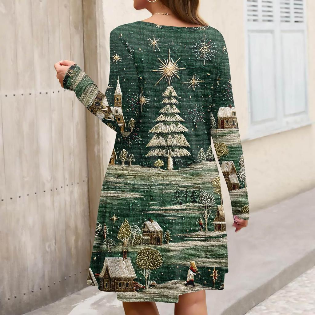 Dámské ležérní šaty s gradientním potiskem, kapsou, kulatým výstřihem a dlouhým rukávem ve větších velikostech na jaro/podzim