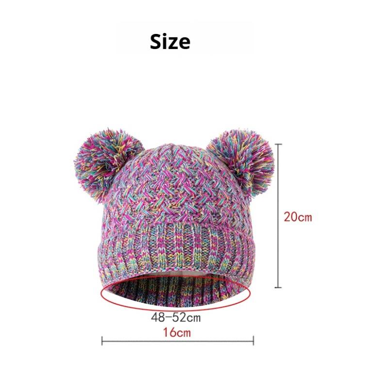3pc3-12Y Children's Hat, Scarf and Glove Set, Children's Thickened Winter Hat with Snowflake Color Pattern Knitted Cap