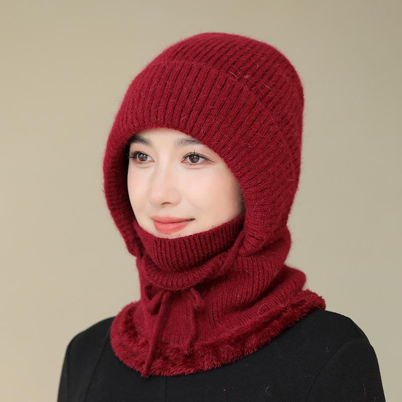 Rabbit Fur Hat Women's Winter Scarf Integrated Wool Cycling Ear Protection Piled Thickened Outdoor Pullover One-piece Hat