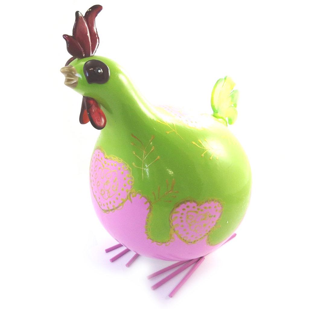 Les Trésors De Lily [M9053] - Figurine 'Coq Cocorico' vert rose - 30 cm