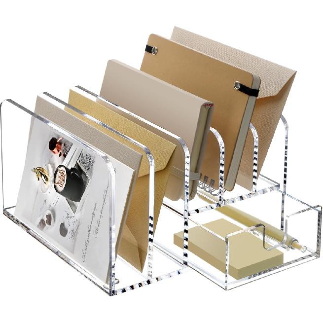 SANRUI 3 Compartments Mail Organizer Letter Holder for Desk ,Vertical Letter Holder,File Sorter Acrylic Desk Organizer Office Supplies,Clear