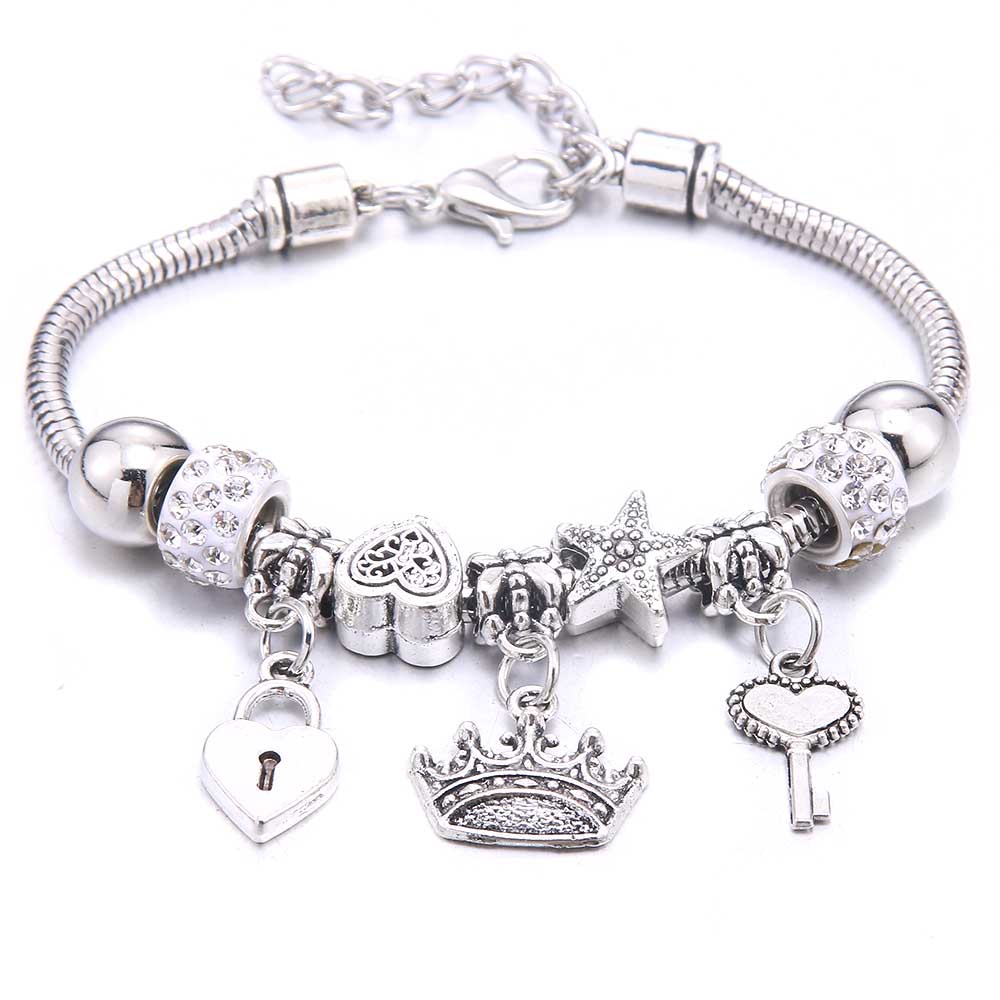 New Charm Bracelet & Bangles Jewelry White Butterfly Crown Beads Bracelets Brands Bracelets Fit Women Girl Friendship Gift