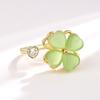 Green Cat Eye Clover Adjustable Ring With Geometric Design For Womens Fashion Accessories