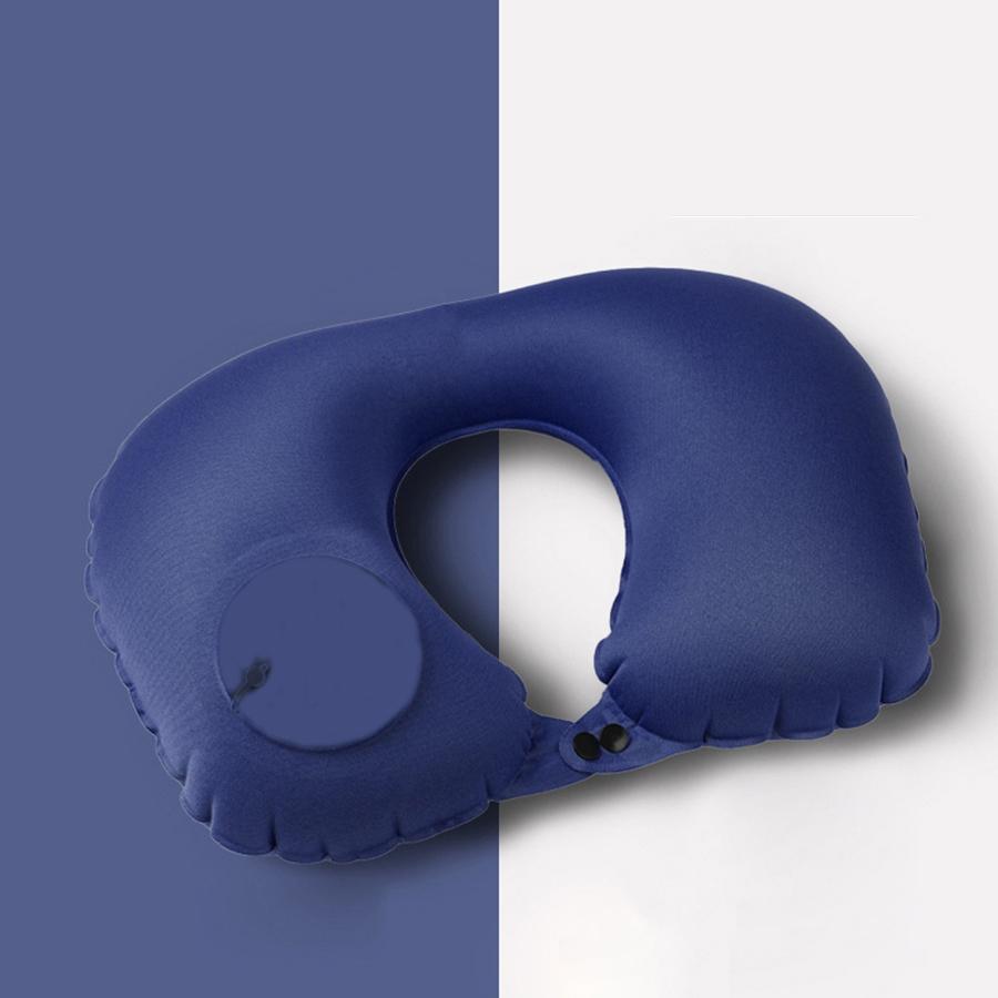 

Manual press type inflatable U-shaped pillow for leisure travel, folding and portable темно-синього кольору