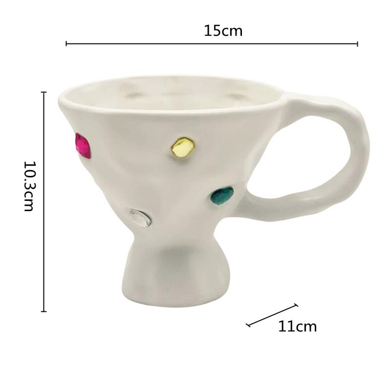 

Gem Ceramic Cup Breakfast Milk Mug Coffee Irregularity Colored Gemstone Setting Porcelain Cup Mugs Coffee Cups with Handle 50ml