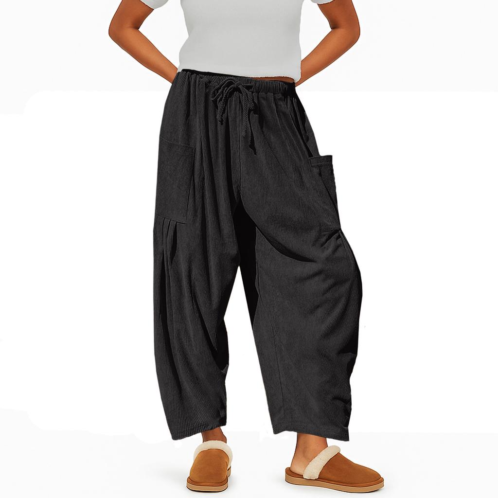 Women's Corduroy Pants Casual Loose Solid Color Wide Leg Wide Version With Pockets
