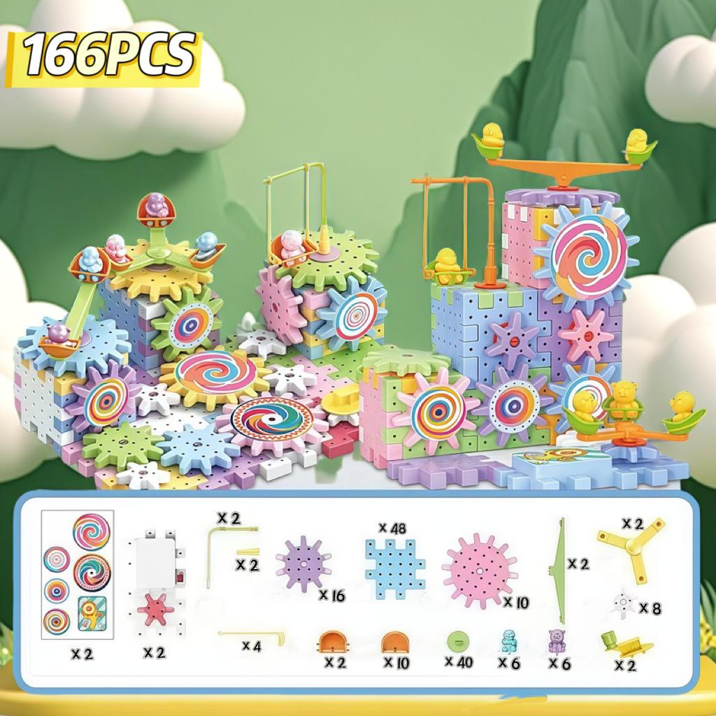 Children's Educational DIY Electric Gear Rotation Building Blocks Toy Set
