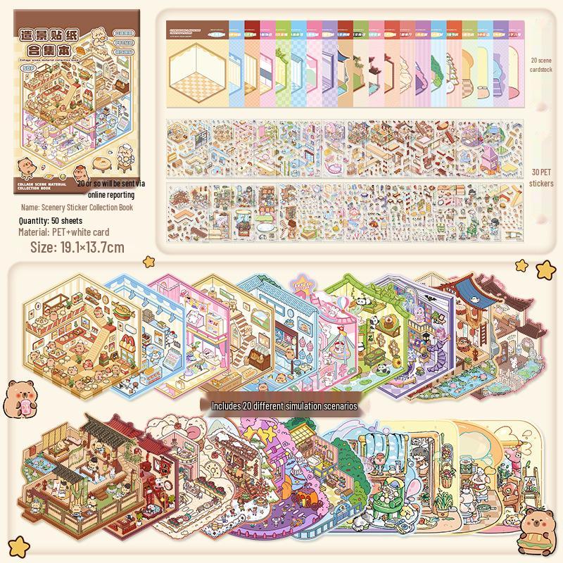 Miniature Diorama Sticker Set: 20 Styles of Transparent Cartoon Stickers for DIY Collage and Children's Crafts.