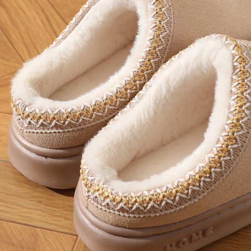 Fashion Fashion Women Platform Fluffy Slippers Autumn Winter Plush Warm House Shoes for Woman Thick Sole Non Slip Indoor Cotton Slippers