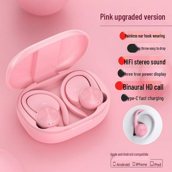 

R200TWS Спортивна Bluetooth 5.3 гарнітура з підвісними вушними кріпленнями та світлодіодним дисплеєм, захищена від поту R200 English version рожевий