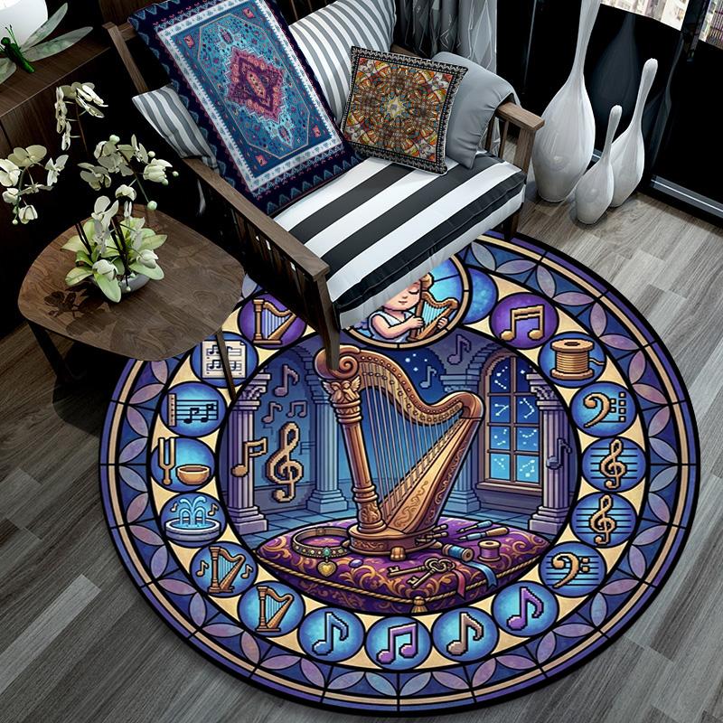 Royal Harpists Dream Round Area Rug Under Office Chairs Bedroom Living Room Home Decor 80cm x 80cm