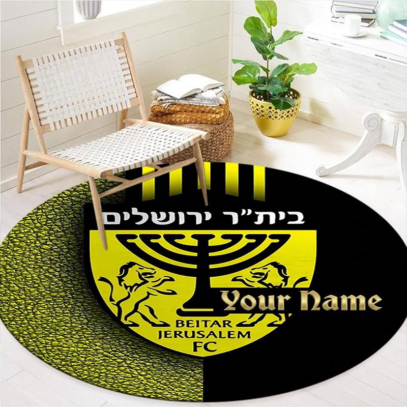 Beitar Jerusalem FC Wappen Benutzerdefinierter Name Runder Teppich Teppich für Wohnzimmer Schlafzimmer Sofa Spielzimmer Dekor Rutschfeste Fußmatte
