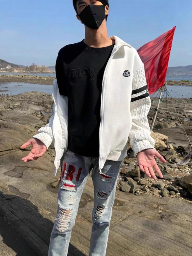 Sweat à capuche cardigan tendance brodé unisexe - Veste légère de luxe à col montant zippée