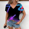 Summer V-neck 3D Colorful Splash Printed T-shirts Fashionable Casual Short Sleeved Women's T-shirts