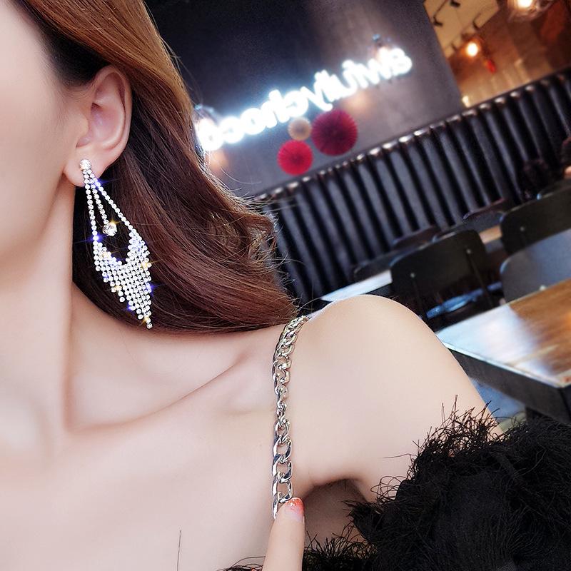 S925 Silver Needle Korean Fashion Diamond Tassel Earrings for Women