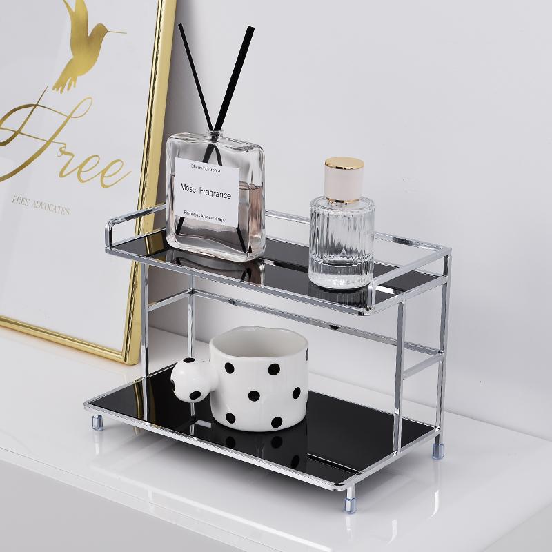 Metal Desktop Layered Storage Rack Double-Layer Desk Storage Rack Bathroom Cosmetics Storage Rack for Living Room Entrance Hall Kitchen and Bathroom