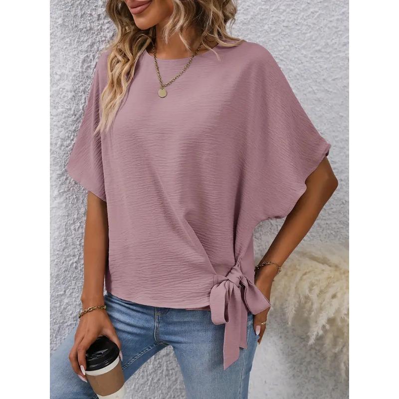 Fashion Round-neck Batwing Sleeve Blazer with Bow Tie At The Hem Shirts