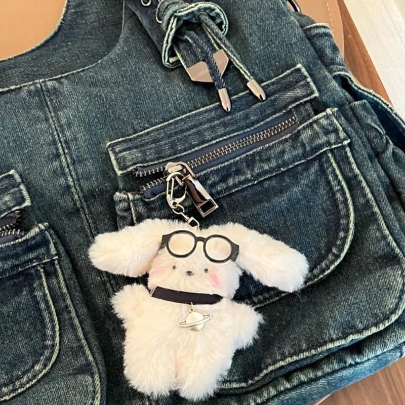 Lovely Fluff Stuffed Keychain Handmade Plush Dog Keyring Soft Cartoon Animal Backpack Pendant Versatile Bag  Accessory