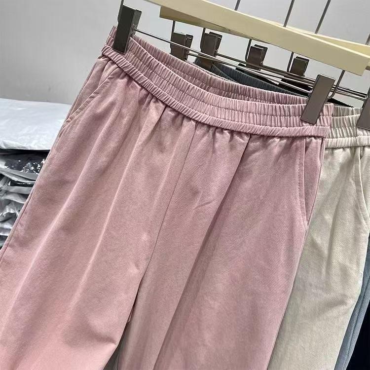 High Waist Korean Style Lace Trim Straight Leg Pants for Women - Summer Casual, Loose Fit, Versatile Cropped Design