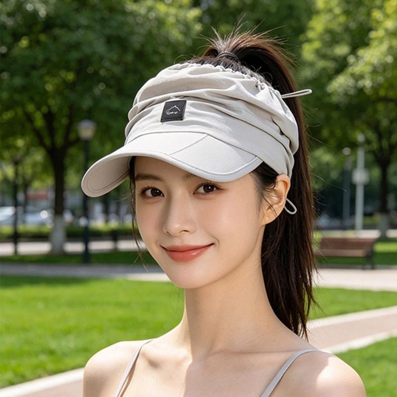 Women's Packable Open-Top Sun Hat Cap, Breathable Nylon Ponytail Style with Front Bill for Hiking and Holiday Travel