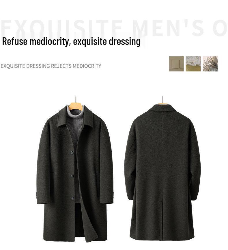 Hochwertiger Herren-Mittellanger Mantel aus 100% Wolle - Beidseitig, Schlichtes Design für Herbst/Winter