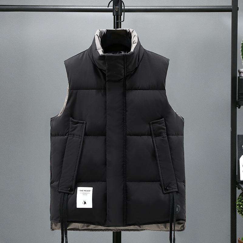 

Fashion down cotton vest men s autumn and winter new trendy brand stand-up collar thickened warm vest green outer wear sleeveless vest M чорний