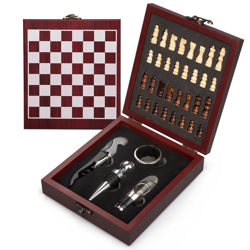 2 In 1 Chess Seahorse Beer Red Wine Openner Stopper Oring Set Wood Box Package Bottle Kitchen Dining Bar Tools Barware