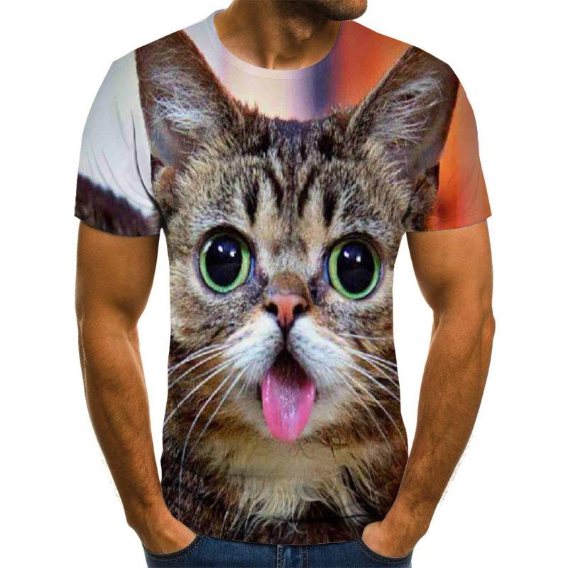Summer Round Neck 3D Funny Cat Pattern Print Top Fashionable Casual Short Sleeved Men's T-shirts
