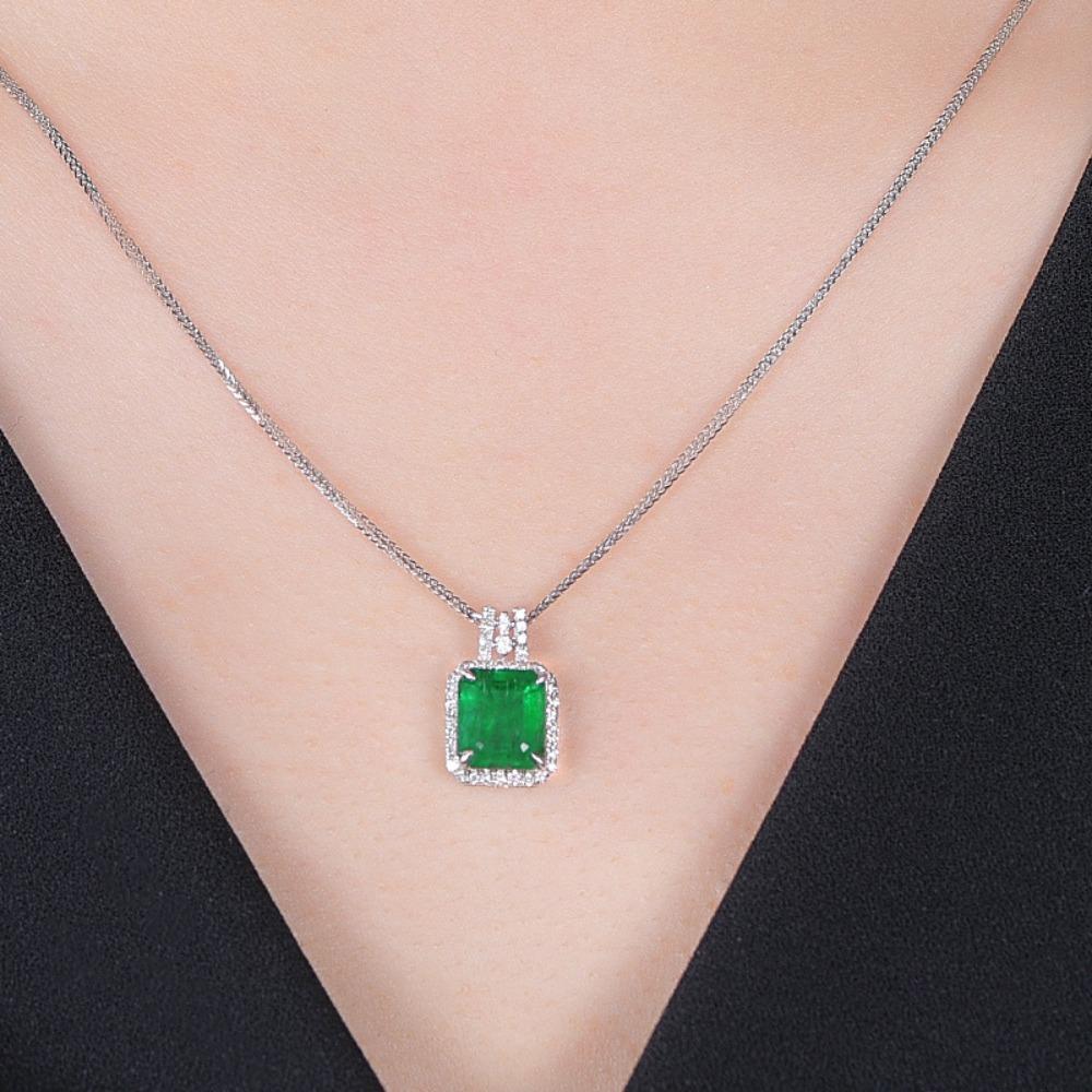 Emerald Princess Cut Pendant Luxury Party Engagement Zircon Necklace Jewelry