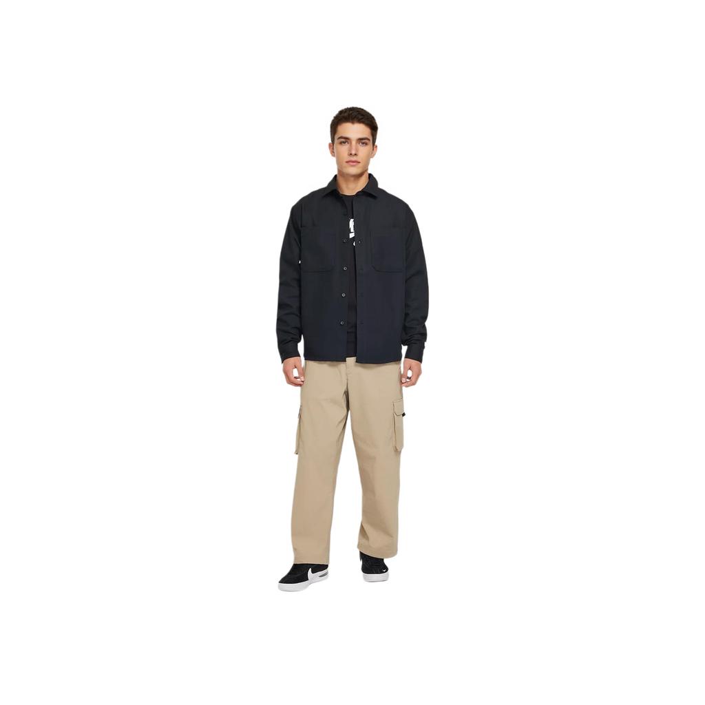 Nike SB Polo Style Solid Color Long Sleeve Multi Pocket Shirt Unisex Shirts Black White FV7346-010