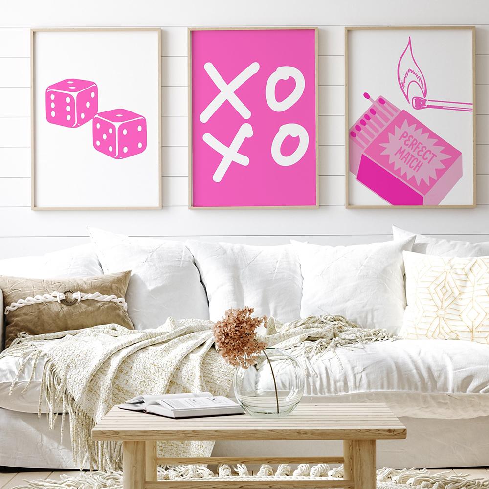 Pink Trendy Retro Wall Art Poker Y2k Poster Print Aesthetic Lucky You Funny Art Minimalist Canvas Painting Girl Room Home Decor