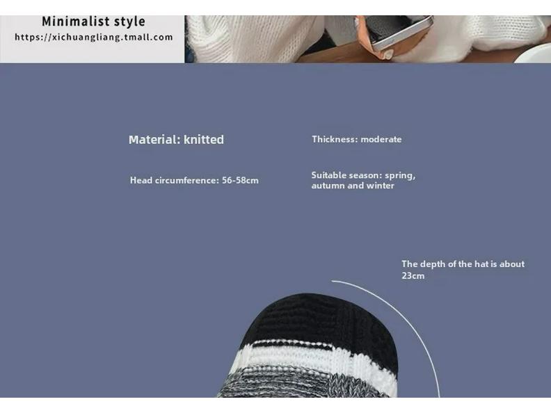 Colorful, Warm Wool Hat with Large Circumference and Cute Autumn-Winter Earmuffs