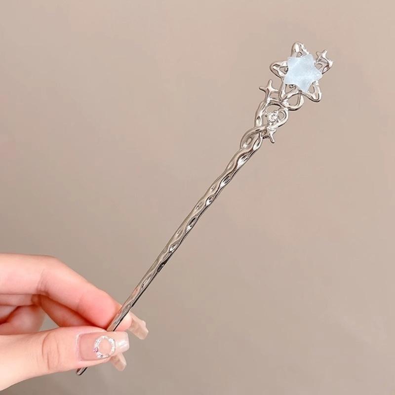 4PCS Silver Hair Bun Sticks For Long Hair Ancient Metal Hairpins With Moonstone Decoration Chinese Costume Hairpin