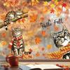 Thanksgiving PVC Window Clings: Cute Cat, Pumpkin, Autumn Leaves Removable Stickers