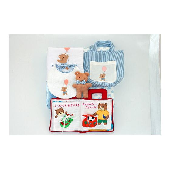 

Cloth Picture Book [Birthday] Baby Roll Collection Blanket & Baby Bag & Cloth Picture Book - Embroidered Edition Blue Heart Pattern Blanket & Bear &