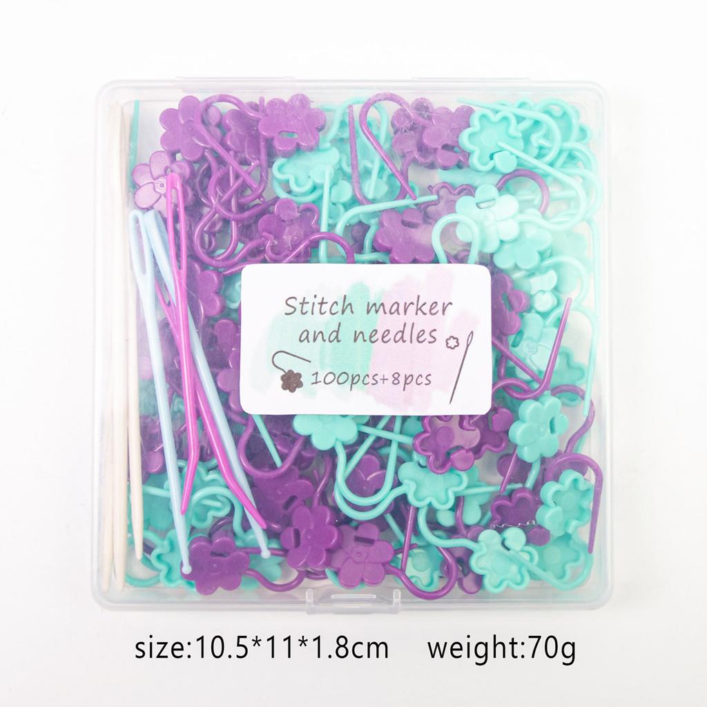 100Pcs Flower Shape Locking Stitching Markers Clip with 8 Large Eye Sewing Needle Knitting Marker Sewing Accessories