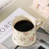 Nordic Hand Drawn Flower Ceramic Mugs Light Luxury Coffee Cups Golden Edged Milk Cup Breakfast Mug Kitchen Drinkware