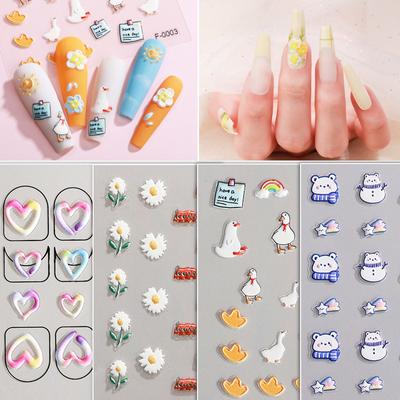 Cartoon Nail Art Stickers Embossed 5D Three-dimensional Flowers Cute Small Fresh Waterproof Nail Stickers