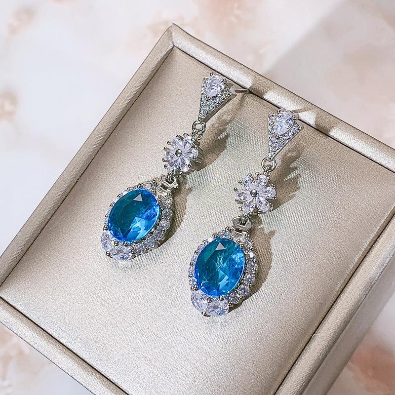 London Blue Swiss Blue Topaz Earrings Inlaid With Zircon Delicate Women'S Ear Jewelry