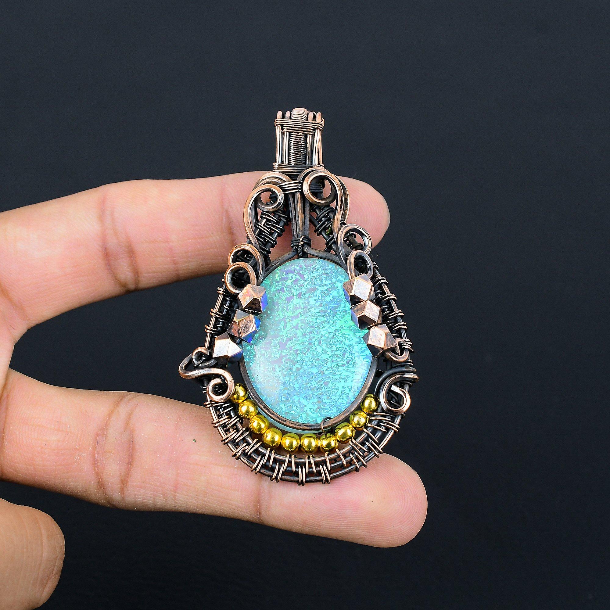 

Кулон с австралийским триплетом опала, обернутый медной проволокой 999 пробы, кулон ручной работы с драгоценным камнем, подарок на день рождения 2.55 Inches