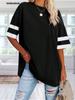 Women's Oversized Color Block T-Shirt Half Sleeve Crew Neck Loose Cotton Tunic Top