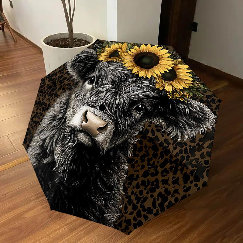 1PC Cow Sunflower Umbrella-8-Rib Reinforced, Automatic Open, Lightweight & Durable, Cute Fashion Accessory for Outdoor-P28