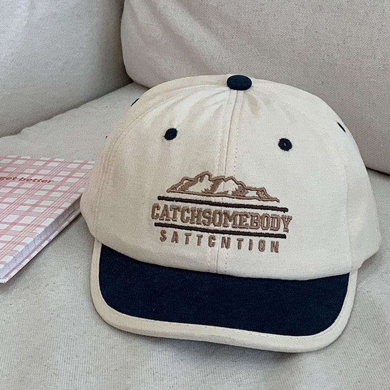 Niche color matching embroidery short brim cap female face small sunshade baseball cap parent-child
