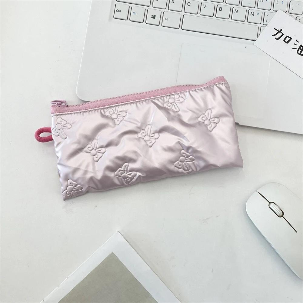 Multifunctional PU Leather Pen Bag Large Capacity Bowknot Printing Pen Pouch Student Pencil Case Stationery Storage Organizer