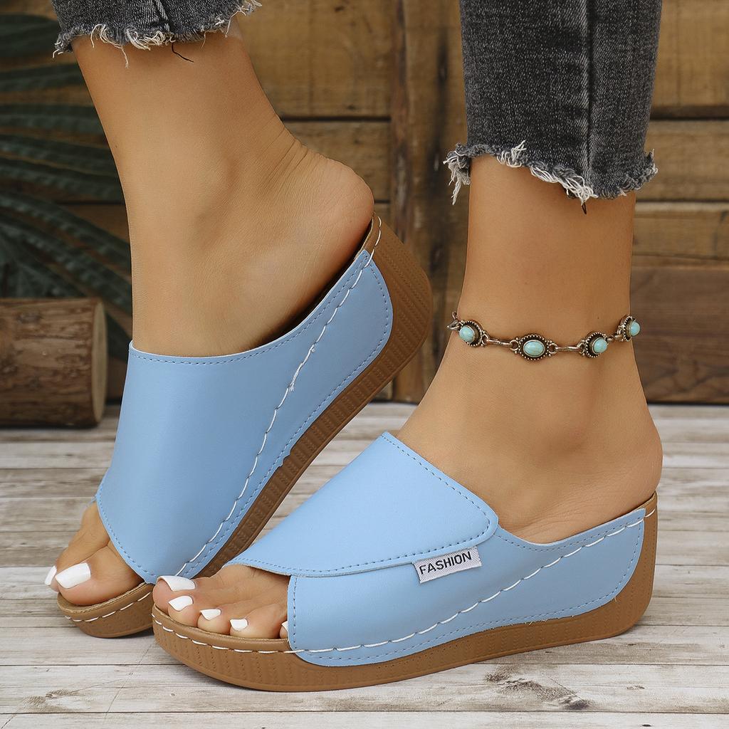 Platform slippers women's new simple and fashionable fish mouth wedge slippers