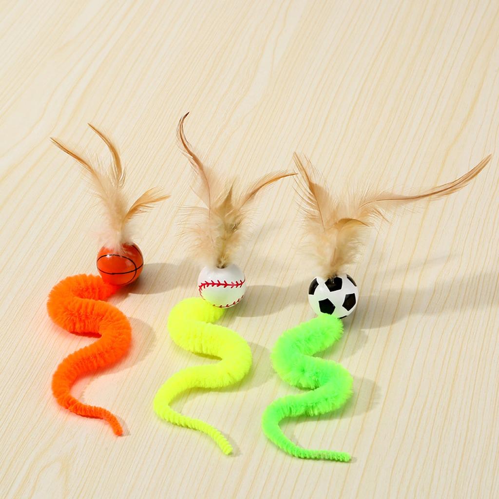 Classicseali 6PCS Bouncy Balls for Cats, Worm with Ball, Bouncys Ball with Tail, Plush Bouncys Balls with Tail, for Pet Play, Colorful